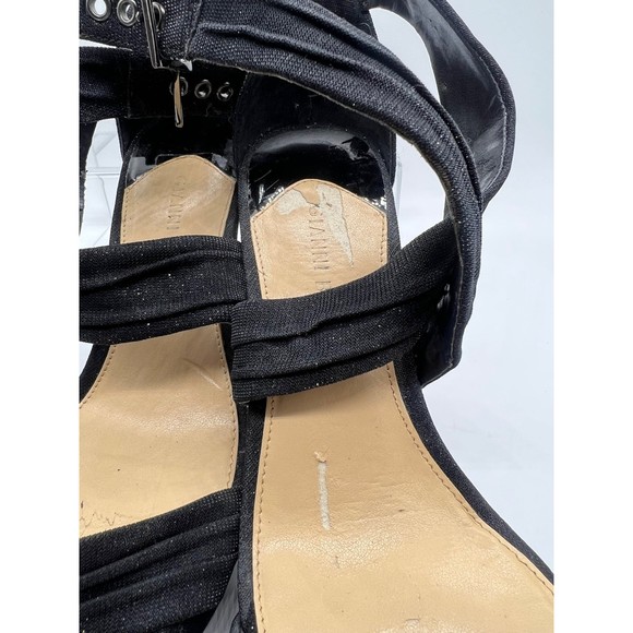 9.5 Gianni Bini Black Glittery Strap Sandal 4” High Heel Open Toe Platform Sling - Picture 4 of 7